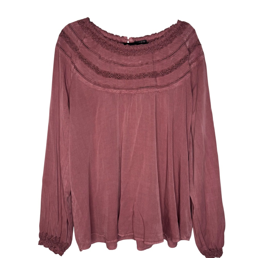 Torrid Sz 00 (10) Mauve Rose Crochet Lace Inset Boho Lightweight Romantic Blouse